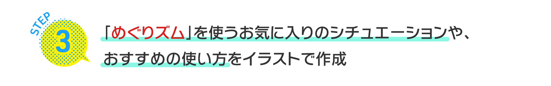 STEP3 「めぐりズム」を使うお気に入りのシチュエーションや、おすすめの使い方をイラストで作成